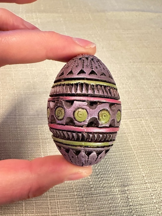 Other - Carved Resin Egg Purple Green Boho Decor Hand Painted
